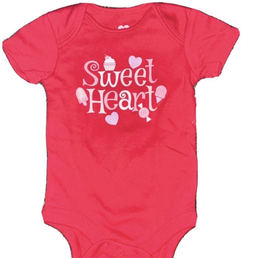 Baby Girls Valentine's Day Sweetheart Bodysuit + Matching Bow 0-3 Months NWOT